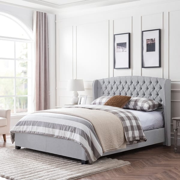 Virago Upholstered Low Profile King Size Platform Bed By Christopher Knight Home Overstock 24262177 Light Gray Dark Brown