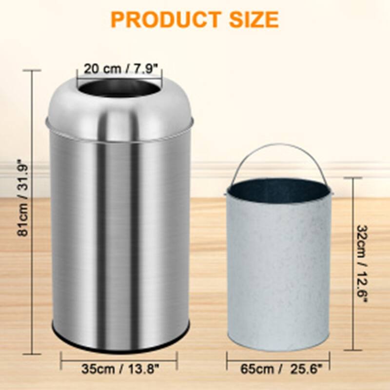 18.5 Gallon/70 L Open Top Commercial Stainless Steel Garbage Can for Restaurant, Home, Office