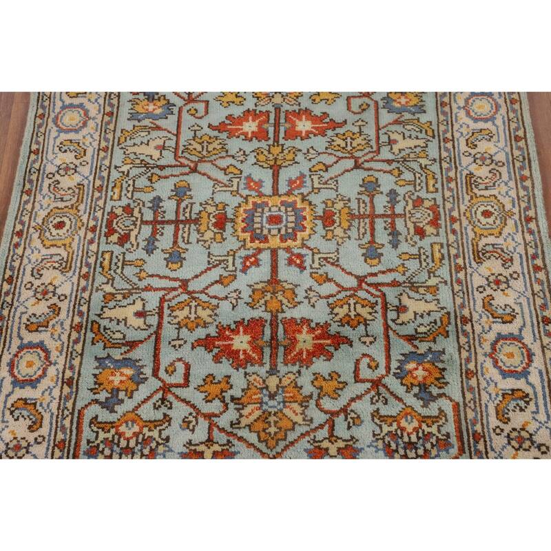 Blue Oushak Oriental Foyer Rug Hand-Knotted Wool Carpet - 4'0"x 6'0"