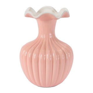 Pink Ruffle Rim Ribbed Ruffle Rim Vase 8