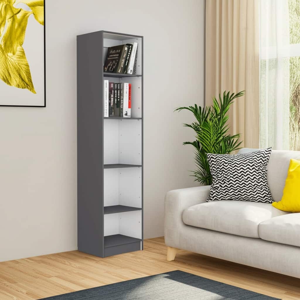 HomeRoots 71" Gray And White Wood Five Tier Bookcase