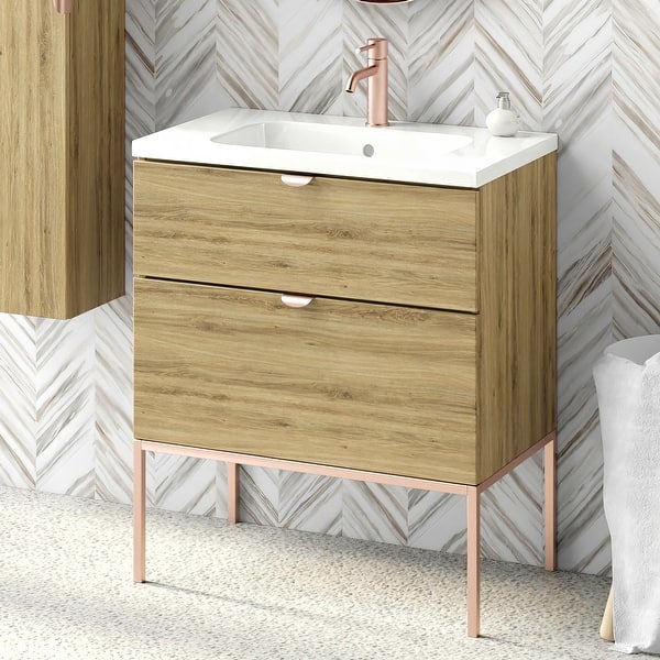 32 Bathroom Vanity Cabinet Ceramic Sink Aspen W32 X H35 X D18 In Wf440 Ginger Oak On Sale Overstock 31507213