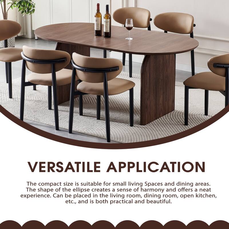 Wooden dining table, modern oval kitchen dining table, fashionable double-column design, suitable for family gatherings - Walnut