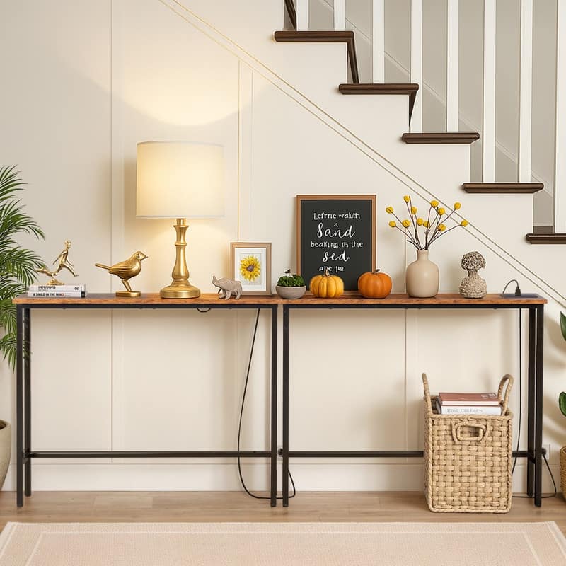 2-piece Set Triamine + Iron 200 * 15 * 79cm with Power Strip Foyer Table