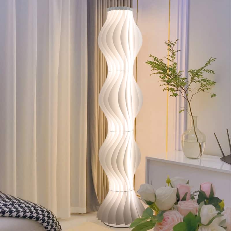 Tall Modern Floor Lamp Decorative Wavy Handmade Acrylic Lampshade Lighting White