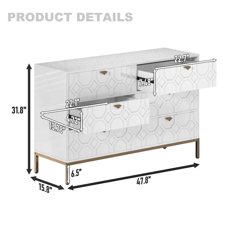 Clihome Wooden Storage 6 Drawer Double Dresser for Bedroom