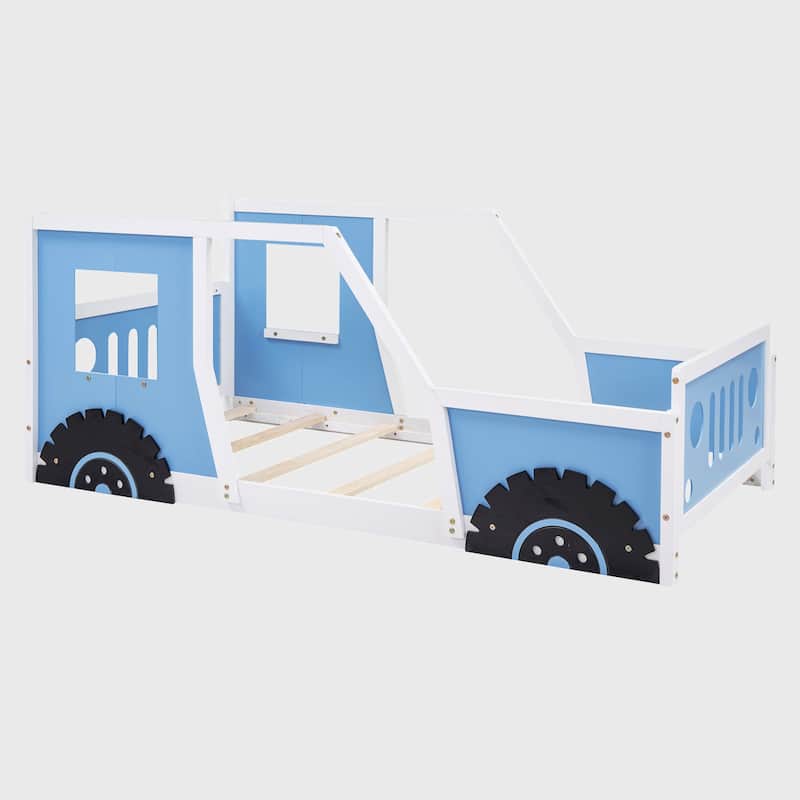 Twin Size Classic Car-Shaped Platform Bed with Wheels