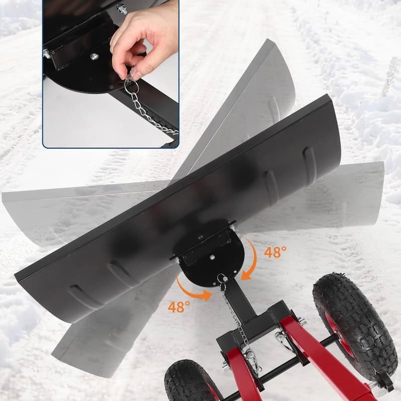29.13x16.54 in Heavy Duty Rolling Snow Pusher Shovel for Driveway, Doorway, Sidewalk