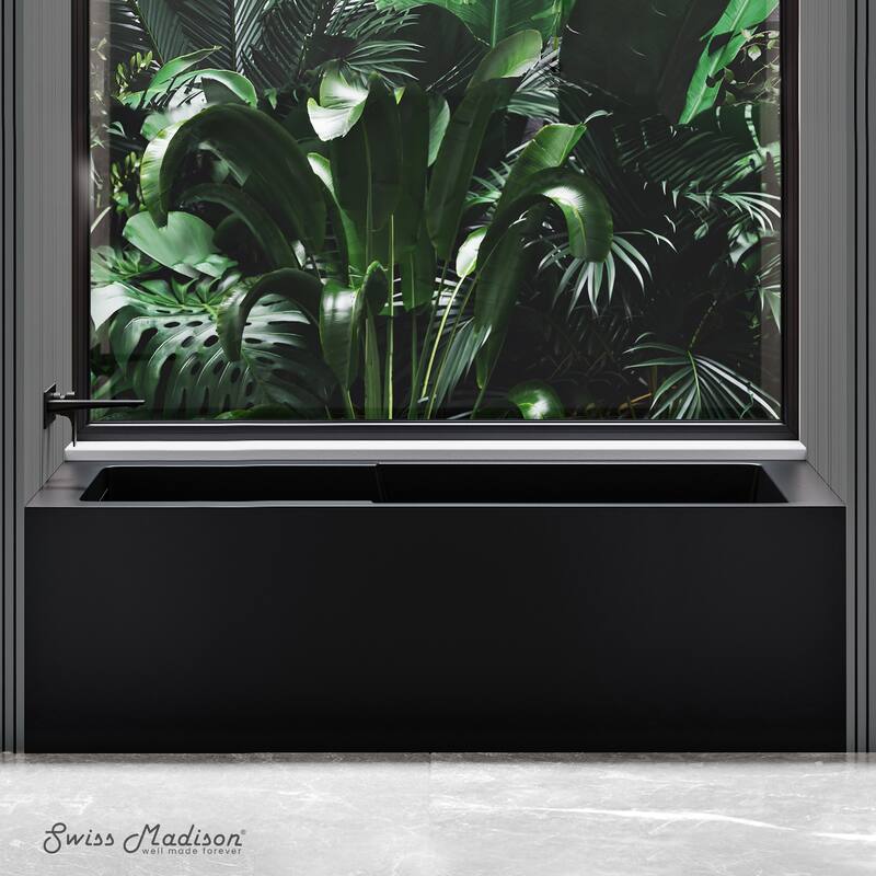 Voltaire 60 x 32 Left Drain Soaking Apron Bathtub in Black with Overflow, Drain