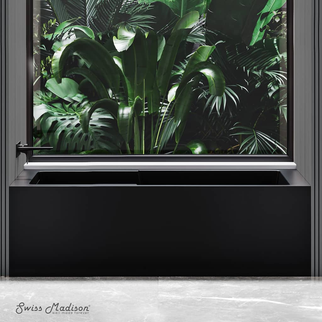 Voltaire 60 x 32 Left Drain Soaking Apron Bathtub in Black with Overflow, Drain