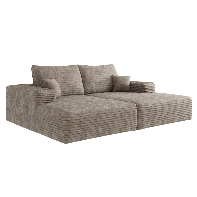 Floor Standing Modular Sleeper Sofa Bed Corduroy Double Chaise Lounger
