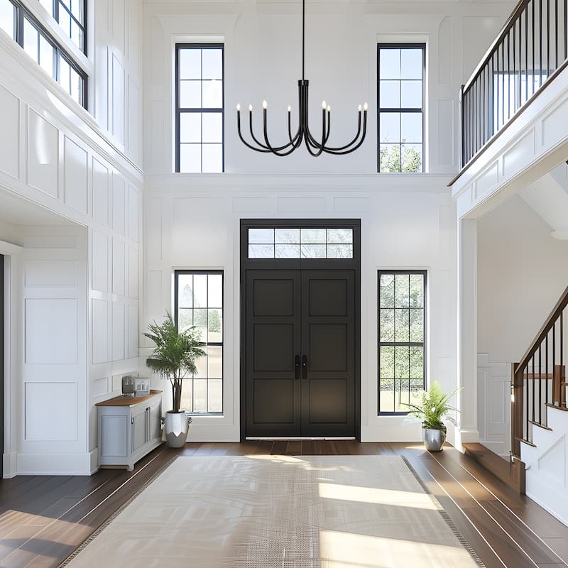 Modern Black 8-Light Chandelier Oversized Classic Candle Light for Dining Room Foyer - Matte Black - W44.1"xH25.2"