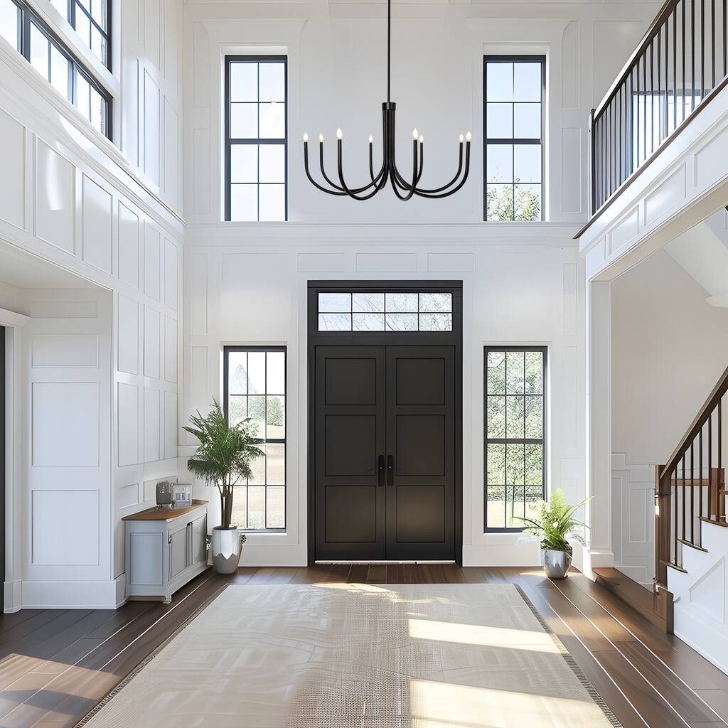 Modern Black 8-Light Chandelier Oversized Classic Candle Light for Dining Room Foyer - Matte Black - W44.1"xH25.2"