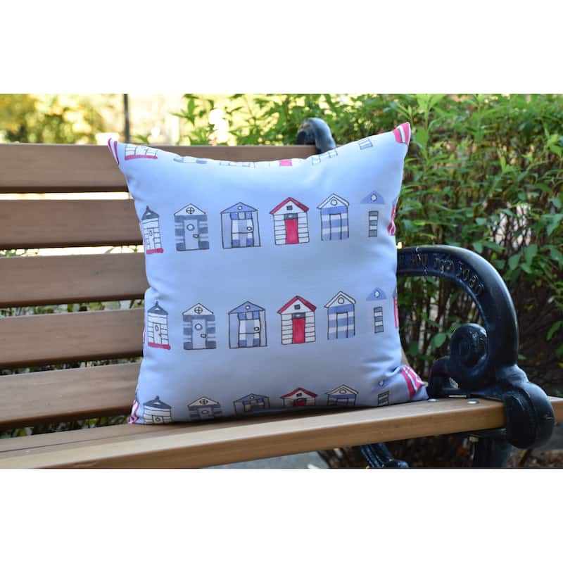16 x 16 Inch Multi Beach Hut Stripe Print Outdoor Pillow