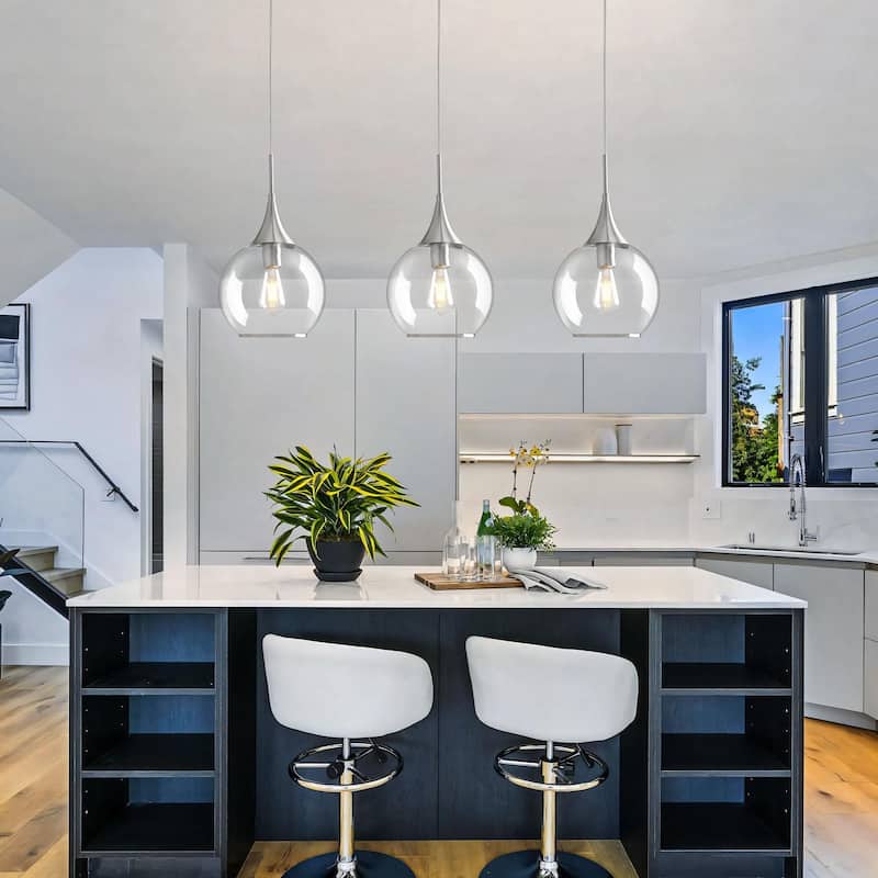 Modern Pendant Light Fixture Dimmable Kitchen Island Hanging Ceiling Lights with Glass Shade