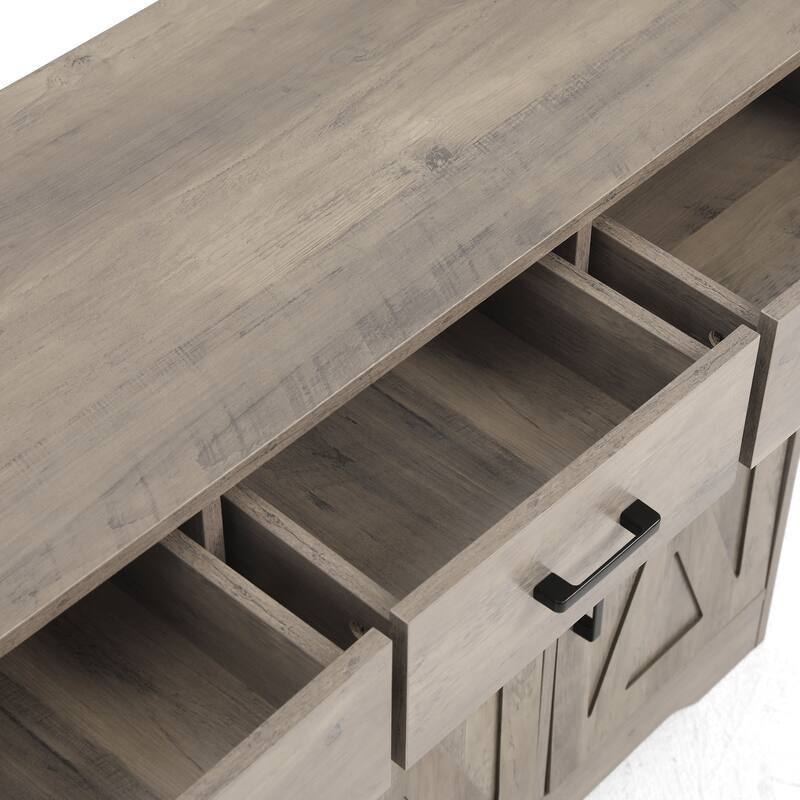 Barn Door Buffets Storage Cabinet Sideboards with 3 Drawers