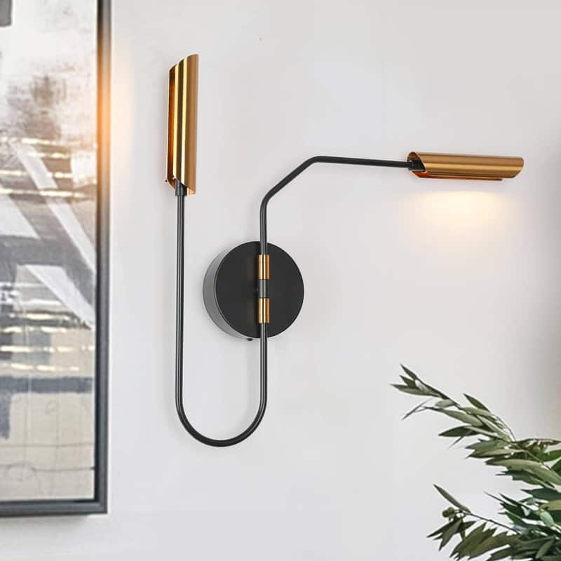 2-Light Mid-Century Modern Gold LED Wall Sconce Lighting for Living Room - 20 x 3 x 19.3