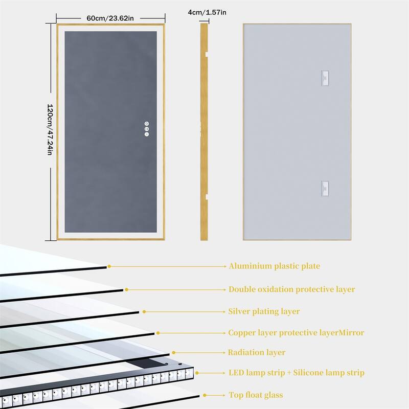Gold Aluminium Alloy Frame Illuminated LED Bathroom Mirror
