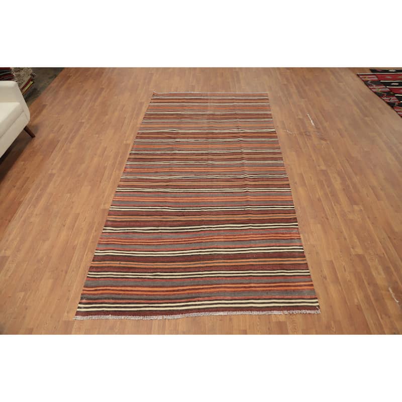 Hand Woven Oriental 100% Wool Carpet Southwestern Geometric Multi-Colored Kilim Area Rug - 10' 4'' X 5' 2''