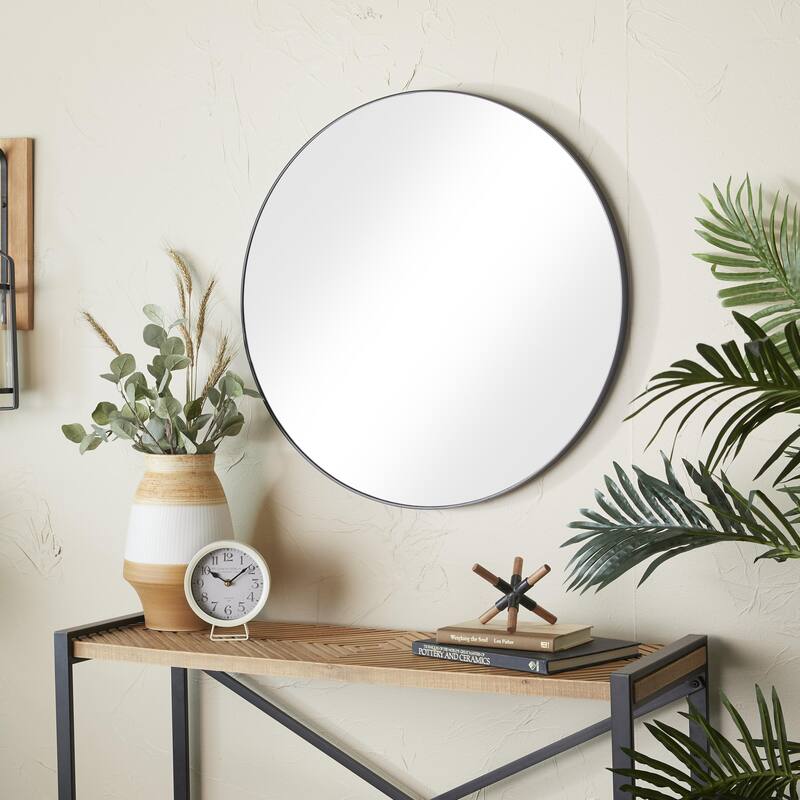 Black, White or Gold Wood Wall Mirror with Thin Frame - Black - 30"W, 30"H
