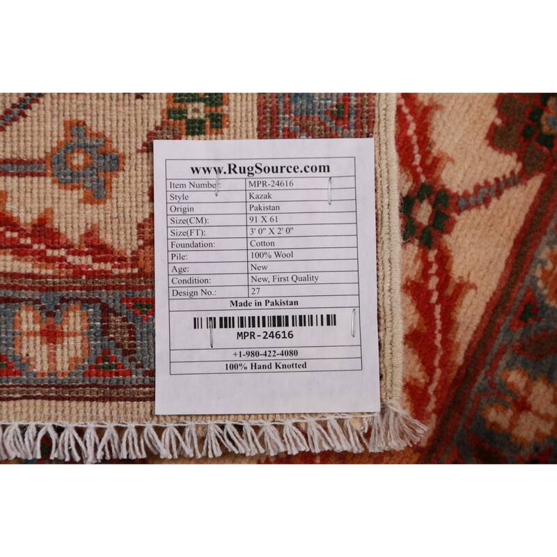 Floral Kazak Oriental Foyer Rug Handmade Wool Carpet - 2'0"x 3'0"