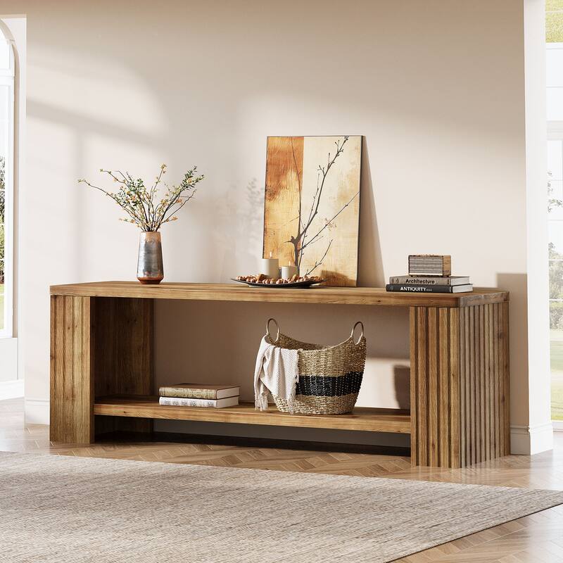 63" Farmhouse Entertainment Center with 2-Tier Storage Shelf