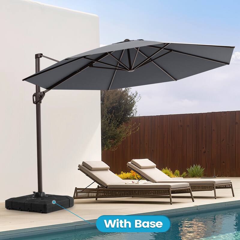11 Ft Outdoor Patio Cantilever 360 Degree Rotation Offset Umbrella with Weighted Base