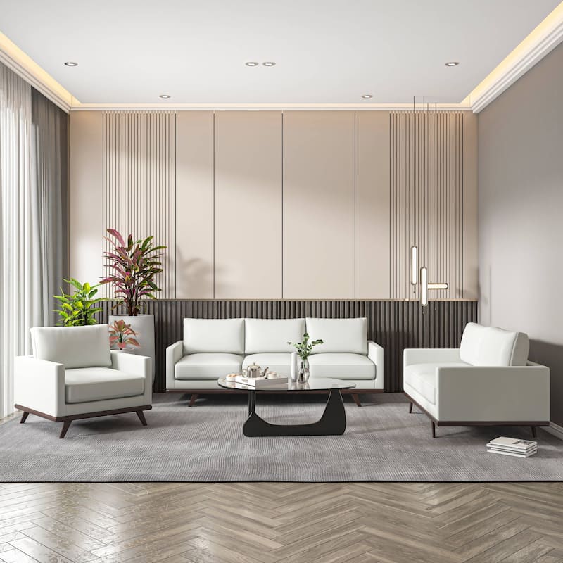 3-Piece Sofa Set Upholstered in Leather with Birch Wood Base Chester Collection