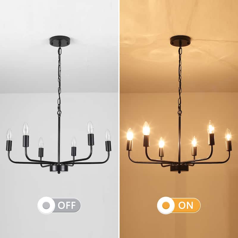 Modern Chandelier, Farmhouse Chandelier, 6-Light Metal Candle Style Chandelier for Dining Room Living Room Bedroom Kitchen