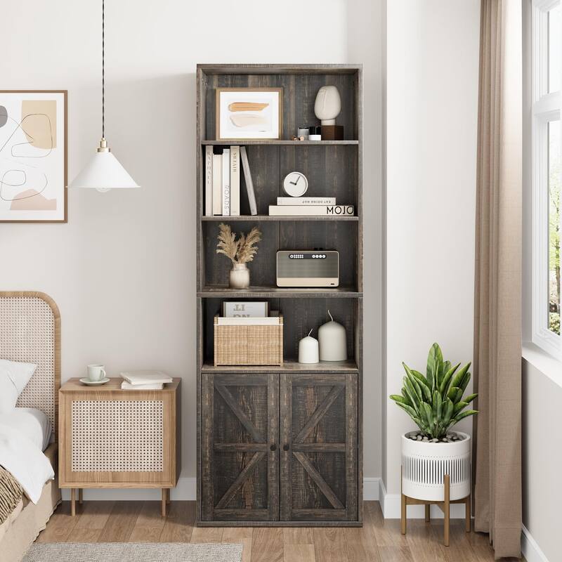 Bookcase with Doors Farmhouse Bookshelf