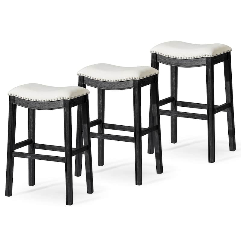 Maven Lane 31" Adrien Saddle Kitchen Bar Height Stool - N/A - Set of 3 - Aged Black