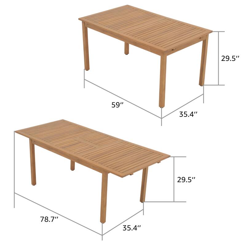 Outdoor 5 Pieces ACACIA Wood Dining Set Extendable Table