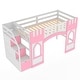 preview thumbnail 17 of 18, Twin Size Low Loft Bed with Side Storage Staircase and Window, Pinewood Frame Playhouse Bed Playful Castle Bed for Children