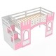 preview thumbnail 8 of 10, Twin Size Low Loft Bed with Storage Staircase, Wood Loft Bed Frame with Full-Length Guardrails & Window, for Kids Teens, Pink