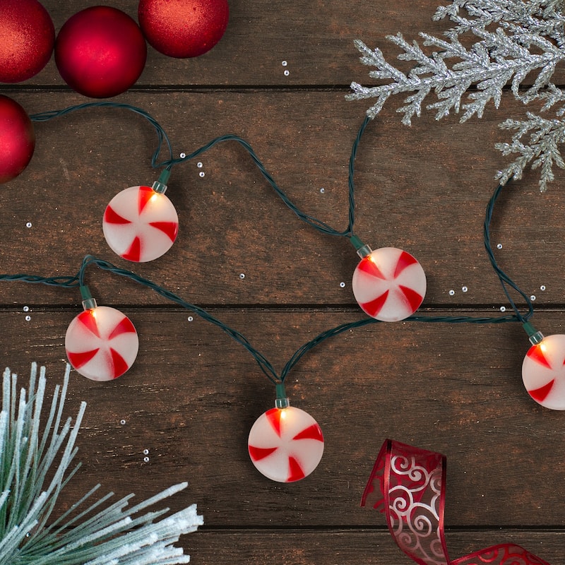 10-Count Peppermint Shaped Christmas Light Set 6ft Green Wire - 6'