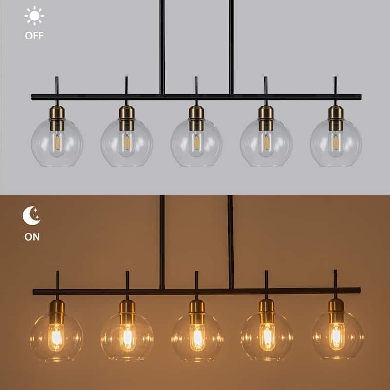 Starsky 5-Light Modern Kitchen Island Linear Pendant Light with Clear Globe Glass Shades