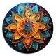 preview thumbnail 2 of 6, Designart "Gold Teal Yoga Mandala Pointillism" Pointillism Metal Circle Wall Decor