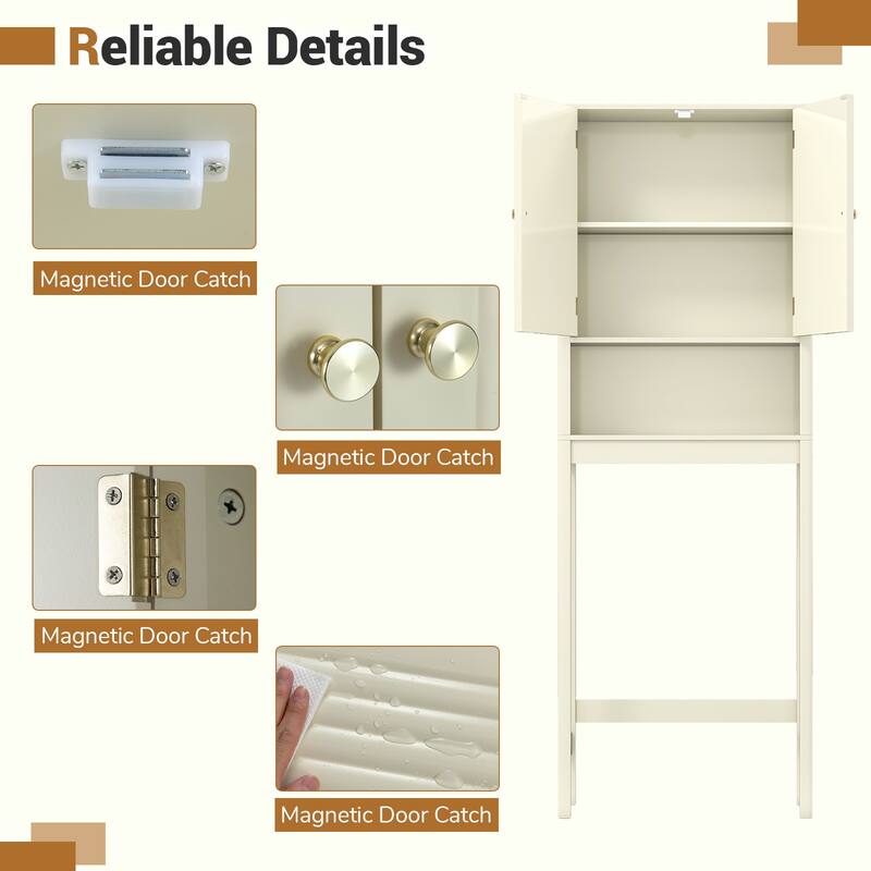 Gymax 66'' Over the Toilet Storage Cabinet w/Fluted Doors Adjustable