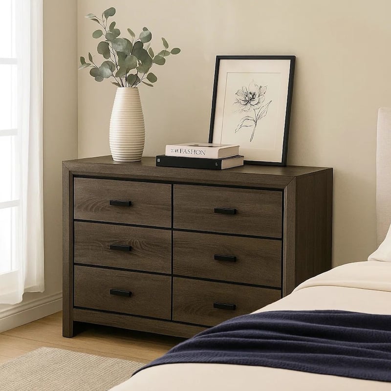 Dresser with Black Rectangular Pulls, Gray