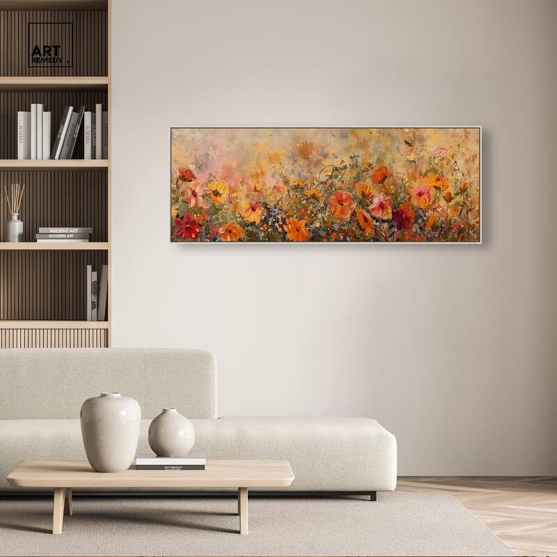 Fall Cosmo Flowers Panoramic Canvas by Art Remedy