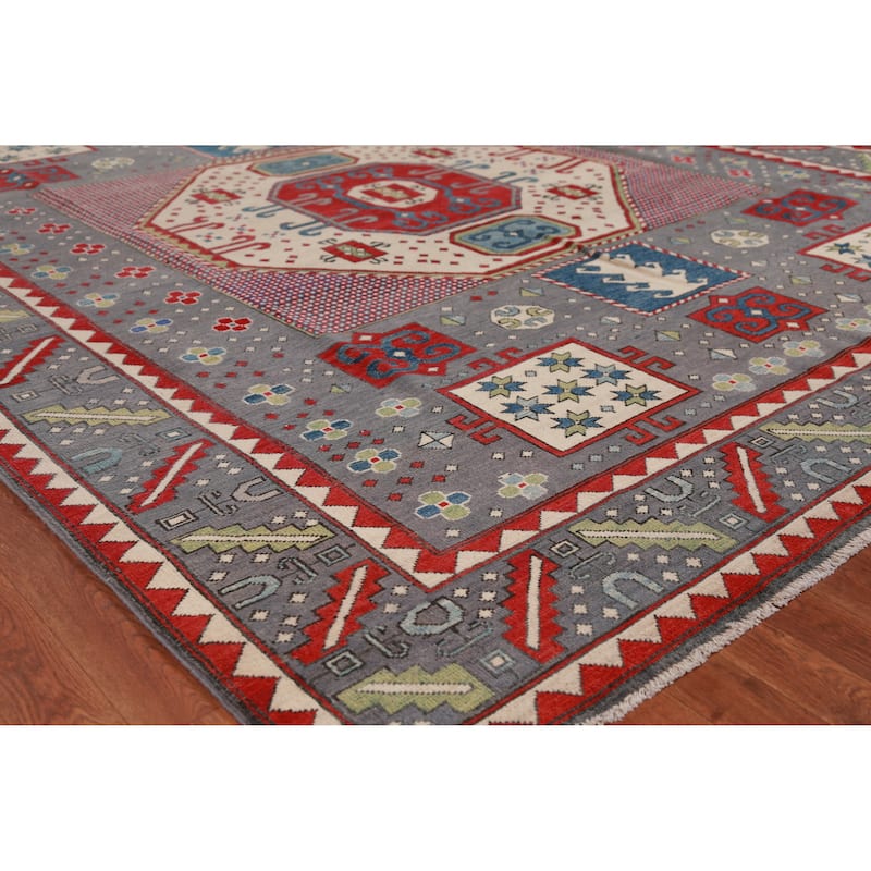 Hand Knotted Oriental 100% Wool Carpet Traditional Medallion Greys & Charcoal Kazak Area Rug - 10' 0'' X 8' 1''