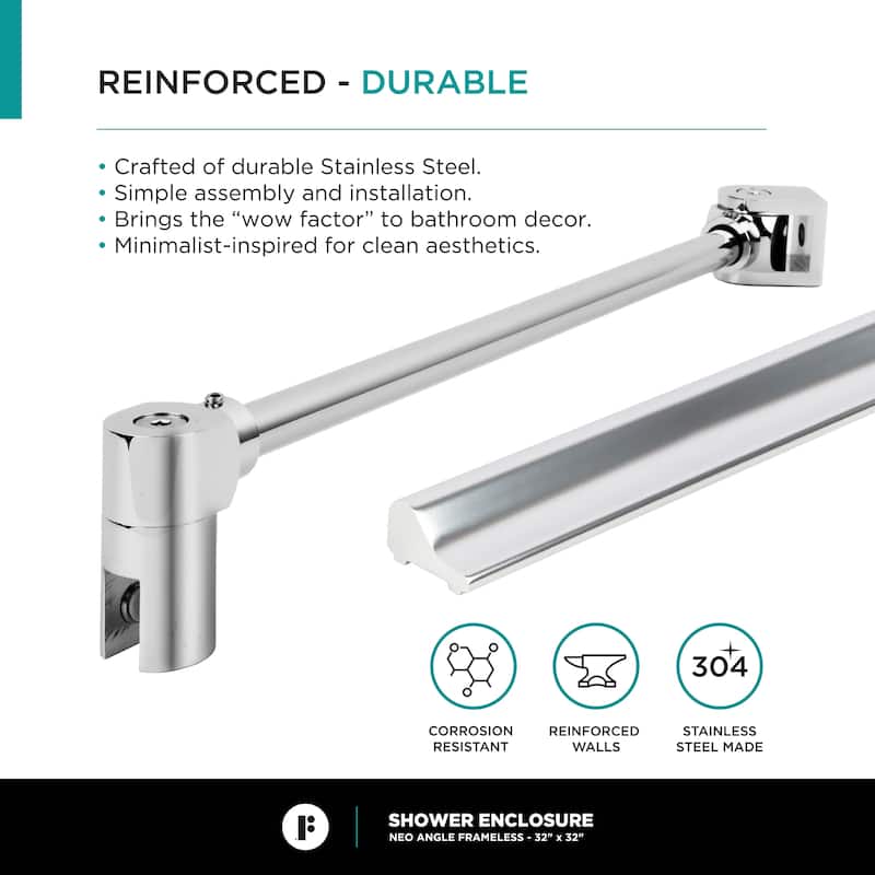 Neo Angle, Acrylic Shower Base with Compatible Glass Frameless Shower Enclosure