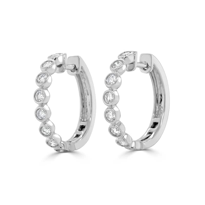 Joelle Collection 14K Yellow Gold Diamond Bezel Set Huggie Earrings 0.75"