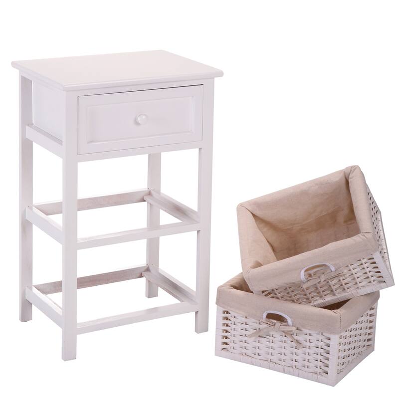 Storage Nightstand with Two Removable Baskets and Tall Legs