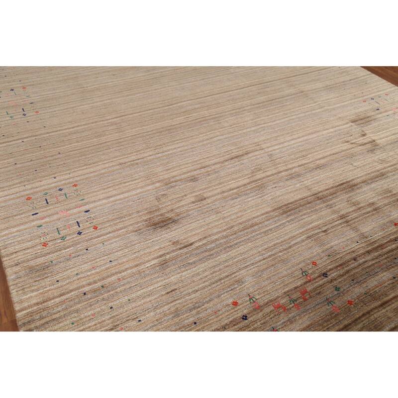 Striped Tribal Gabbeh Indian Area Rug Hand-Knotted Wool Carpet - 8'0"x 9'8"