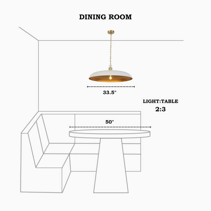 Modern White Gold Oversized Pendant Light Disc Kitchen Island Light for Dining Room - 33.5 " × 12 "
