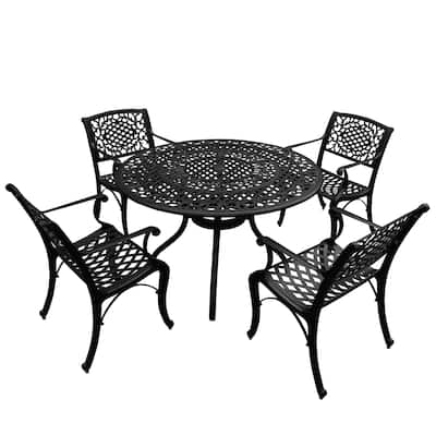 Outdoor Mesh Lattice 48 inch Round Dining Set with Four Chairs - N/A