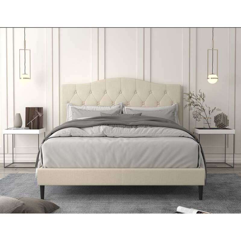 Mason Tufted Upholstered Platform Bed - Beige - Twin