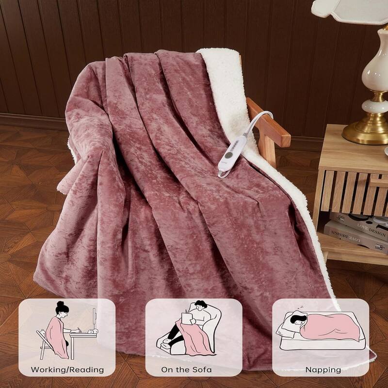 Fast-Heating Electric Blanket, 4 Heat Levels, 4-Hour Auto Shutoff, Pink