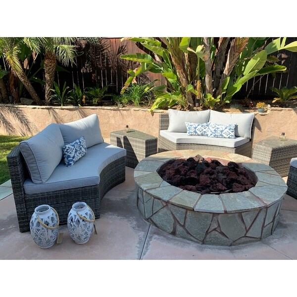Direct Wicker New Half Moon 6-Piece Outdoor Curved Sectional Sofa with Side Table Set by Assembly Required Loveseat Sectional Grey 